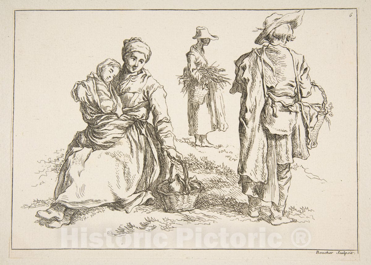 Art Print : François Boucher - Sheet of Sketches - 426353 : Vintage Wall Art