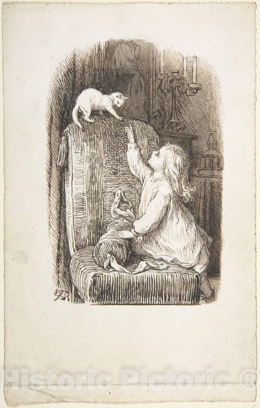 Art Print : Lorenz Frølich - Child Climbing a Chair to Reach for a Kitten : Vintage Wall Art
