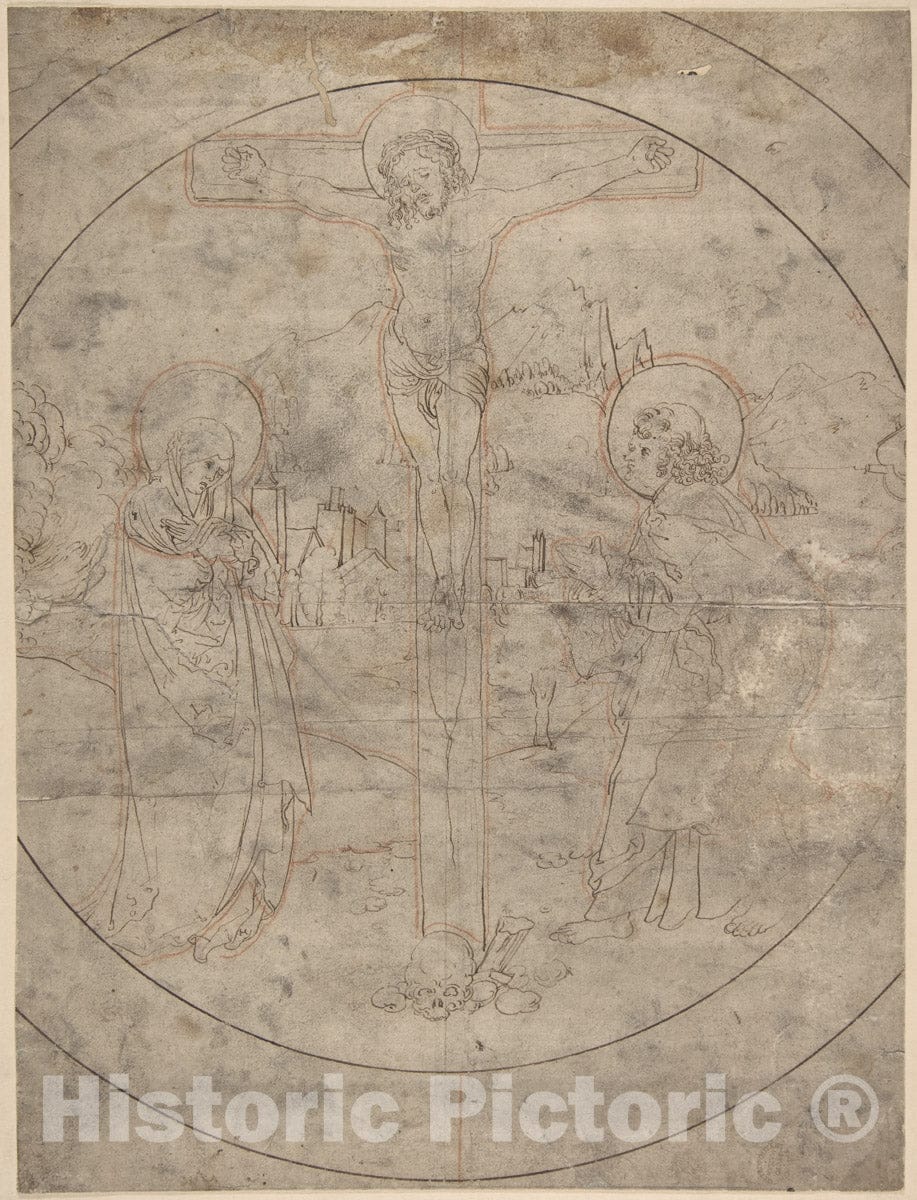 Art Print : German, 16th Century - Crucifixion with The Virgin and St. John The Evangelist : Vintage Wall Art