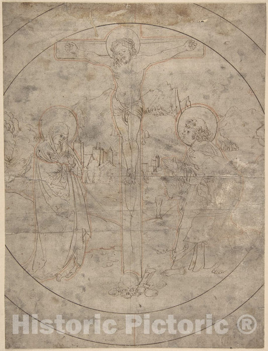 Art Print : German, 16th Century - Crucifixion with The Virgin and St. John The Evangelist : Vintage Wall Art
