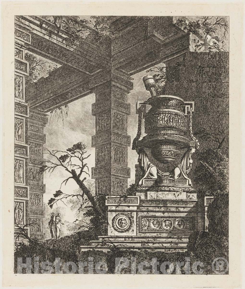 Art Print : Jean Laurent Legeay - Collection of Different Subjects of Vases, Tombs, Ruins and Fountains. : Vintage Wall Art