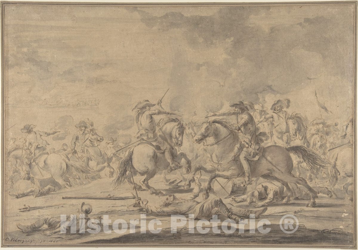 Art Print : After Jacques Courtois - Cavalry Battle : Vintage Wall Art