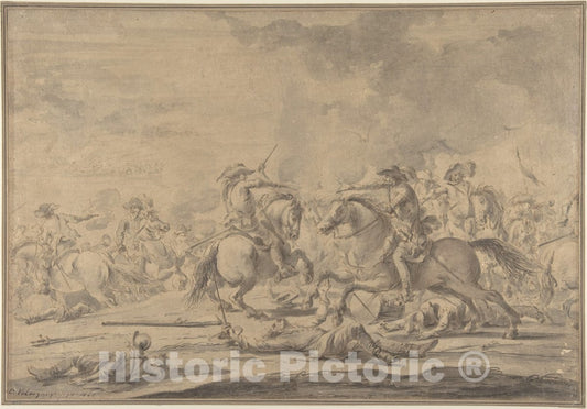 Art Print : After Jacques Courtois - Cavalry Battle : Vintage Wall Art