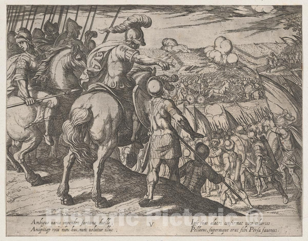 Art Print : Antonio Tempesta - Plate 5: Alexander Directing a Battle, from The Deeds of Alexander The Great : Vintage Wall Art