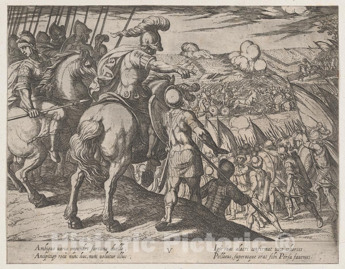Art Print : Antonio Tempesta - Plate 5: Alexander Directing a Battle, from The Deeds of Alexander The Great : Vintage Wall Art