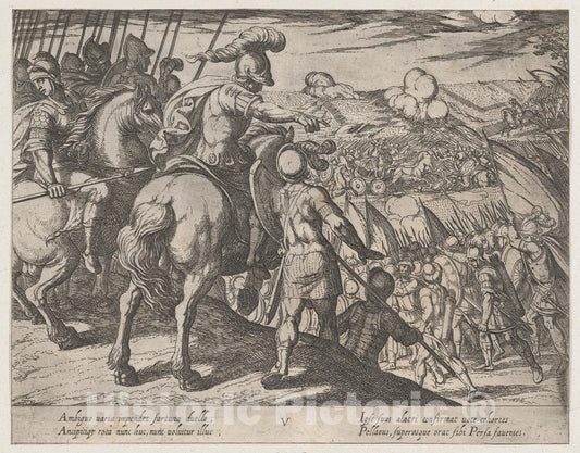 Art Print : Antonio Tempesta - Plate 5: Alexander Directing a Battle, from The Deeds of Alexander The Great : Vintage Wall Art