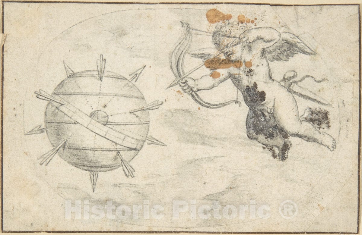 Art Print : Otto Van Veen - Cupid Shooting Arrows at The World Globe : Vintage Wall Art