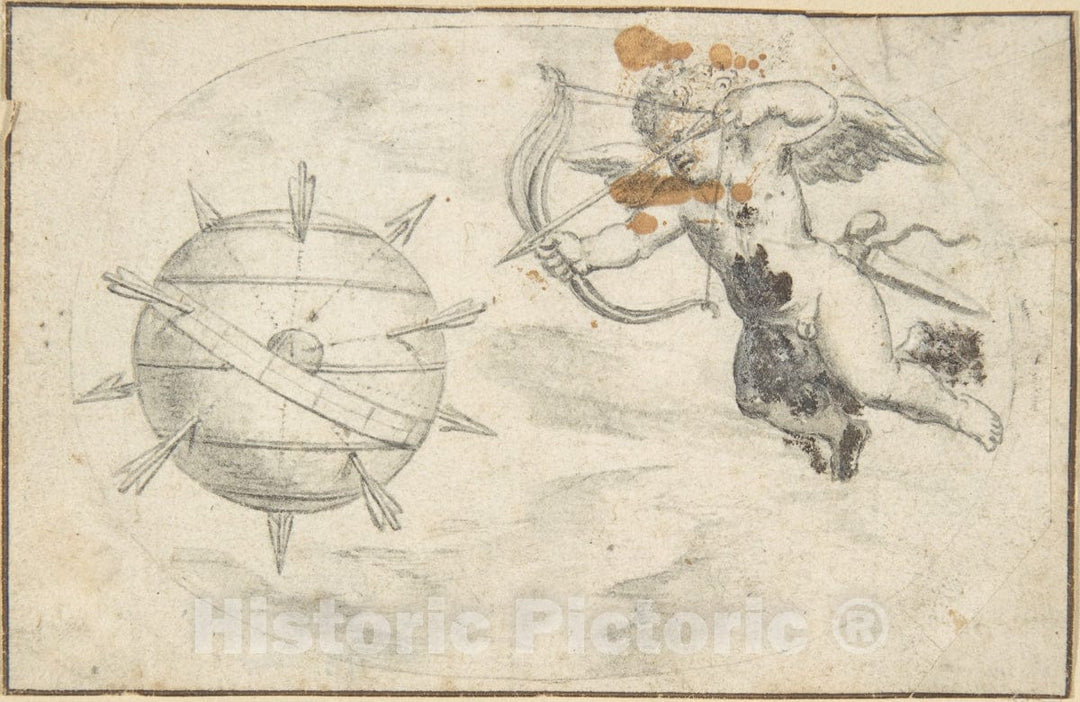 Art Print : Otto Van Veen - Cupid Shooting Arrows at The World Globe : Vintage Wall Art
