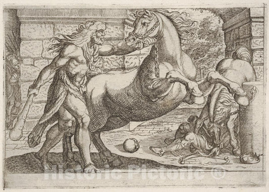 Art Print : Hercules and The Mares of Diomedes - Artist: Antonio Tempesta - Created: 1608 : Vintage Wall Art