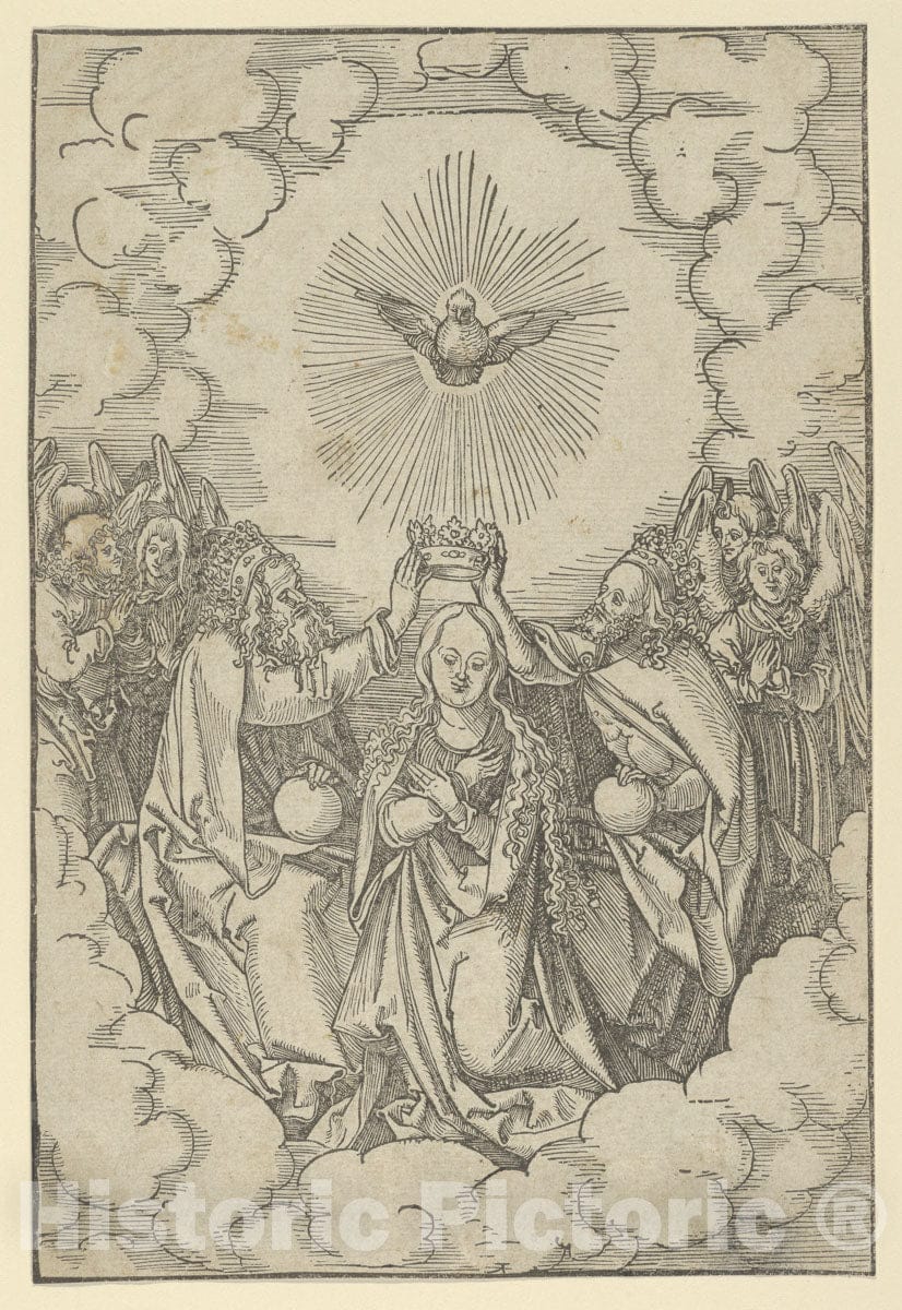 Art Print : Hans Schäufelein - The Coronation of Mary, from Speculum passionis Domini Nostri Ihesu Christi : Vintage Wall Art