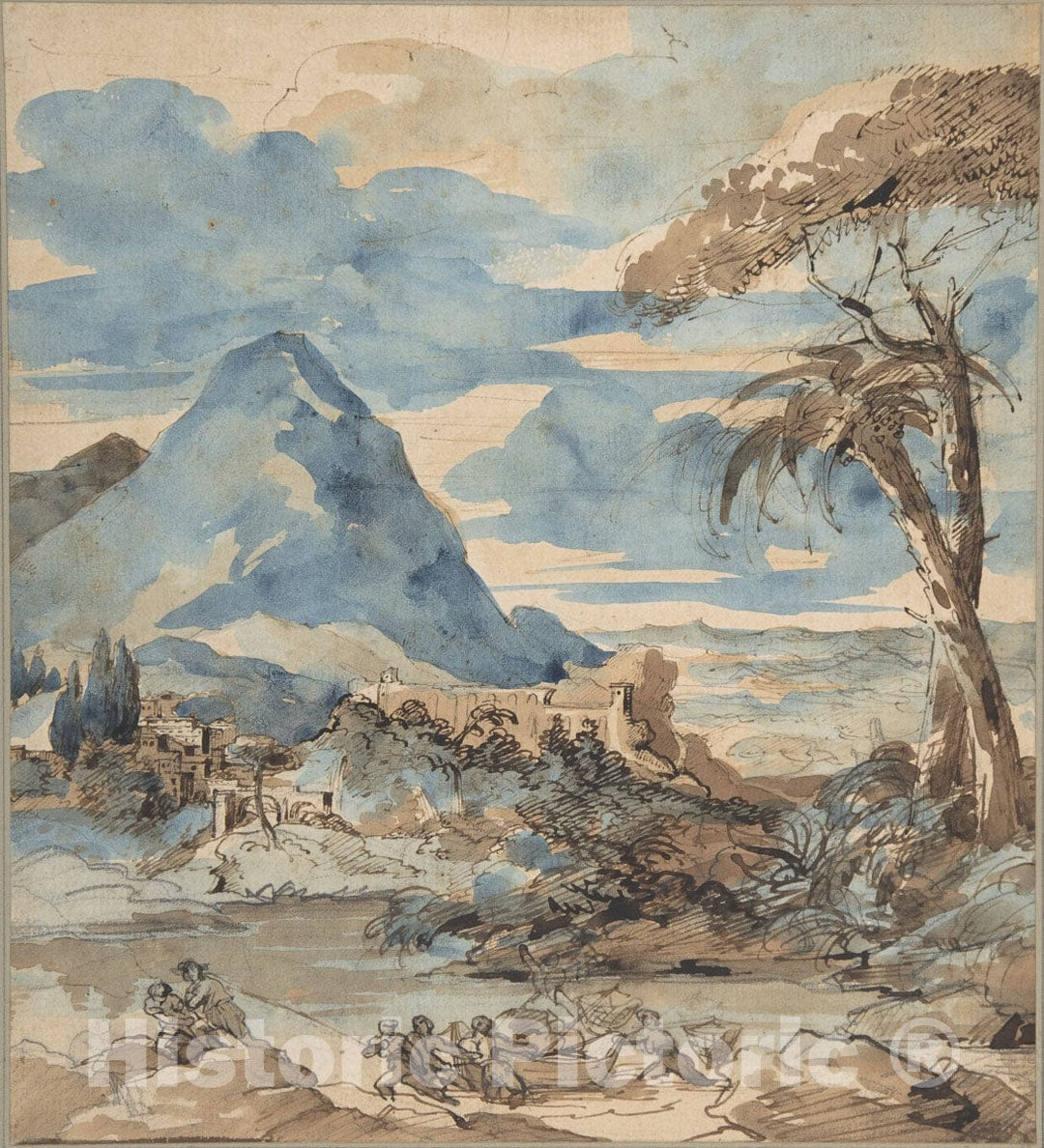 Art Print : Théodore Gericault - Landscape with Fishermen : Vintage Wall Art