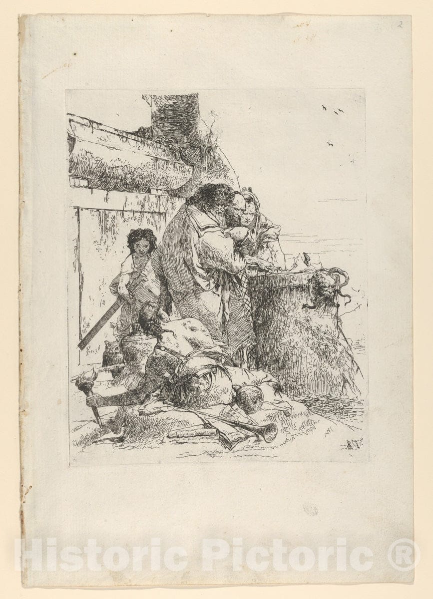 Art Print : Giovanni Battista Tiepolo - Three Magicians Burning a Snake, from The Scherzi : Vintage Wall Art