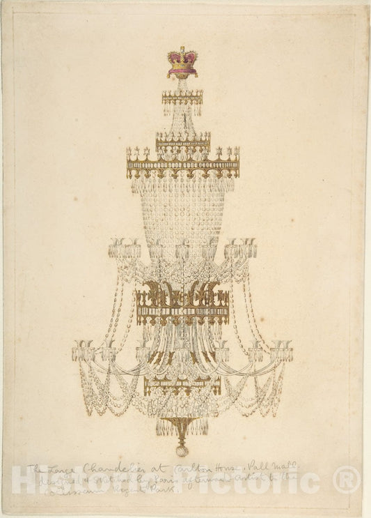 Art Print : Edmund Thomas Parris - Large Chandelier at Carlton House, Pall Mall : Vintage Wall Art