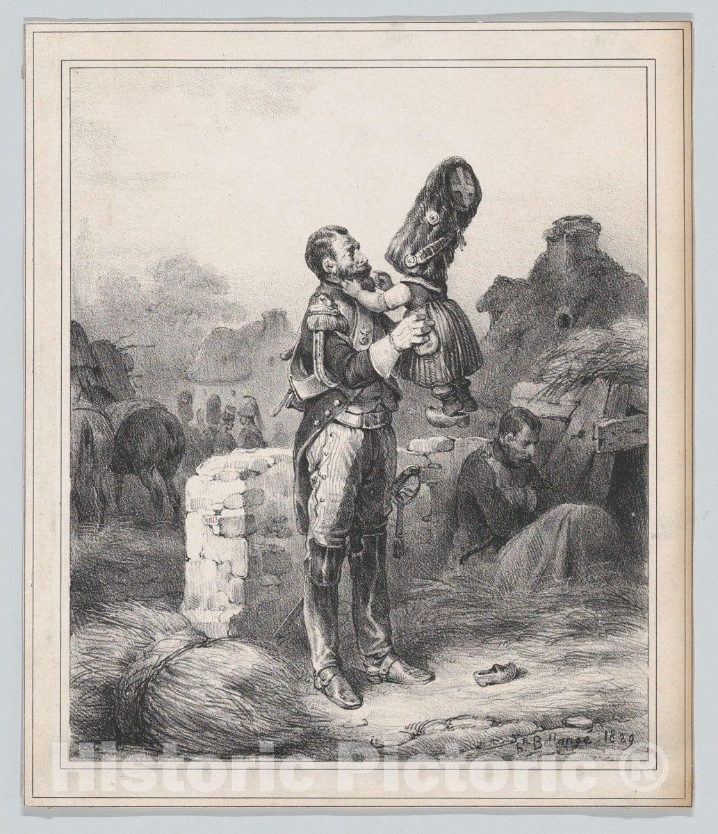 Art Print : Hippolyte Bellangé - Soldier and Small Girl : Vintage Wall Art