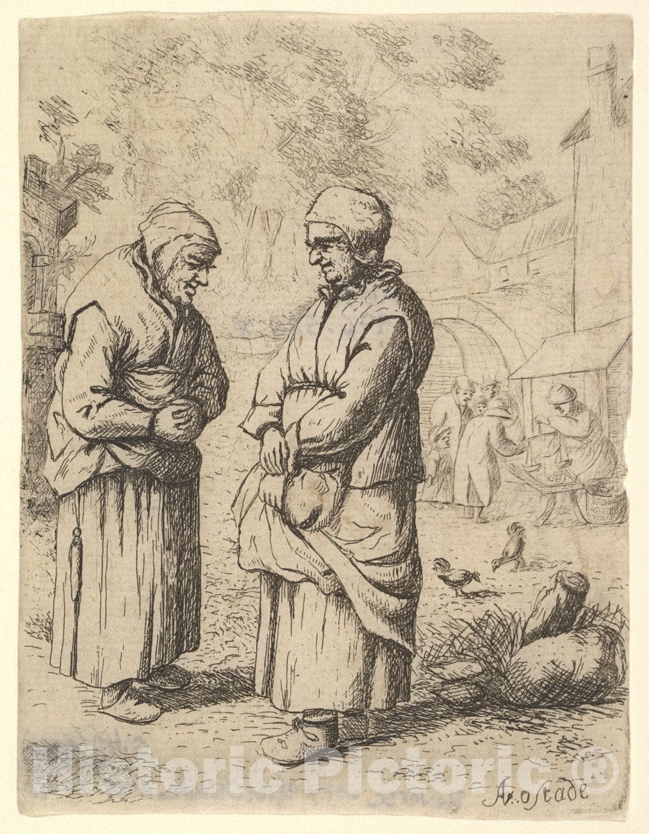 Art Print : After Adriaen Van Ostade - The Two Gossips (Copy) : Vintage Wall Art