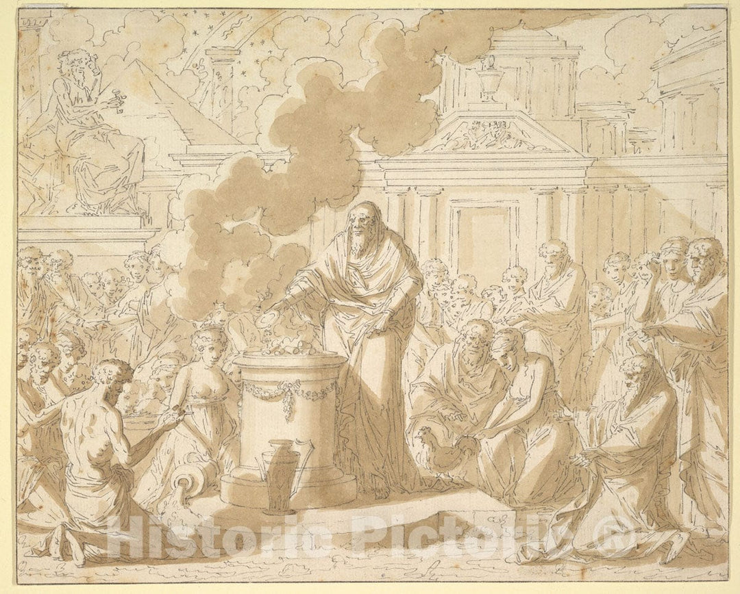 Art Print : Louis Félix de La Rue - Classical Scene with Figures Gathered Around a Sacrificial Altar : Vintage Wall Art