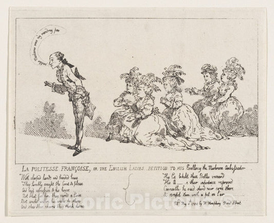 Art Print : Thomas Rowlandson - La Politesse Françoise, or The English Ladies Petition to His Excellency The Mushroom Ambassador 2 : Vintage Wall Art