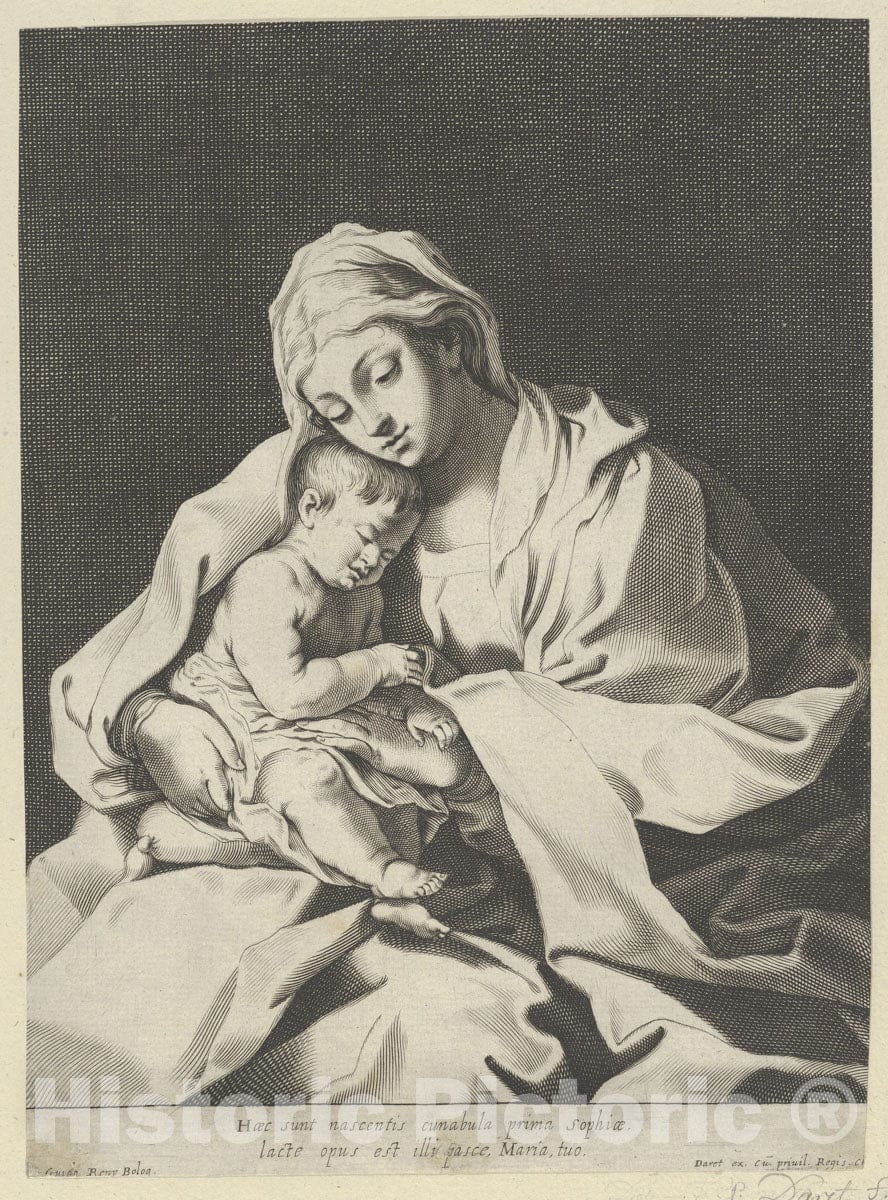 Art Print : Anonymous, 17th Century - The Virgin Holding The Infant Christ on her Lap, After Reni : Vintage Wall Art