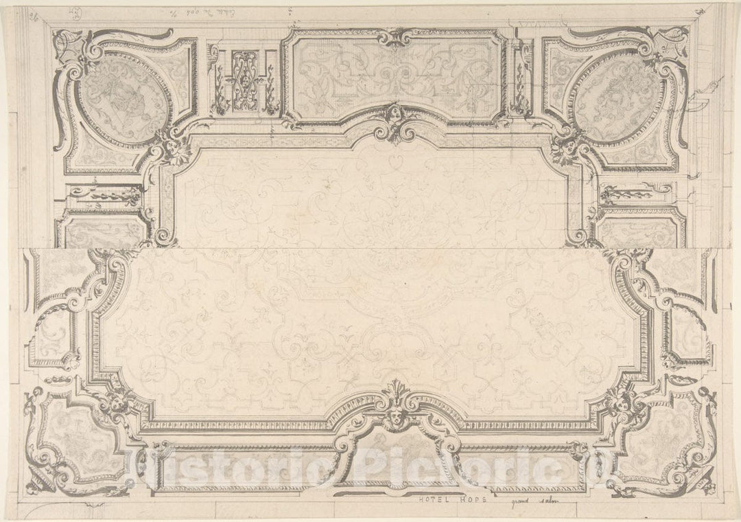 Art Print : Jules-Edmond-Charles Lachaise - Design for Grand Salon Ceiling, Hôtel Hope 1 : Vintage Wall Art
