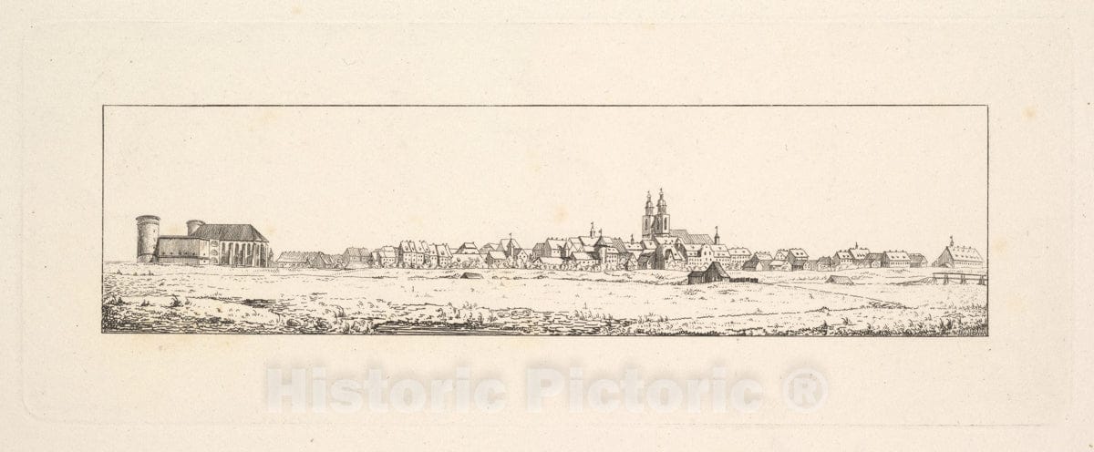 Art Print : Johann Gottfried Schadow - View of an Old Town with a Church and High Gabled Houses : Vintage Wall Art