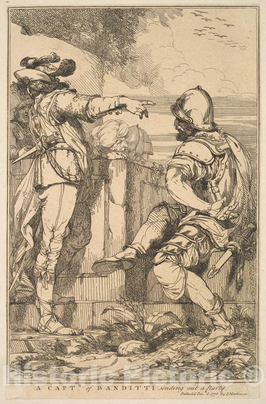 Art Print : Etched and published by John Hamilton Mortimer - A Captain of Banditti Sending Out a Party (from Fifteen Etchings Dedicated to Sir Joshua Reynolds) : Vintage Wall Art
