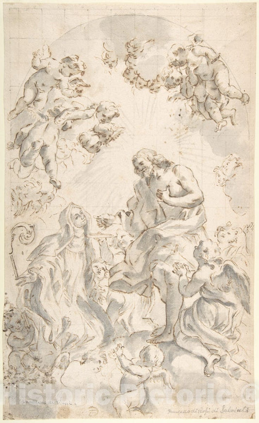 Art Print : After Giovanni Battista Gaulli (Il Baciccio) - Christ Giving The Host to a Holy Abbess (After Gaulli) : Vintage Wall Art
