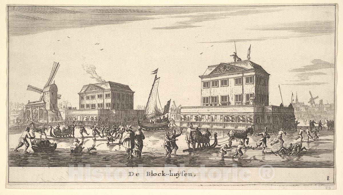 Art Print : Reinier Nooms, Called Zeeman - Winter Scene at The Blockhouse in Amsterdam : Vintage Wall Art