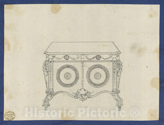 Art Print : Thomas Chippendale - French Commode, from Chippendale Drawings, Vol. II 3 : Vintage Wall Art