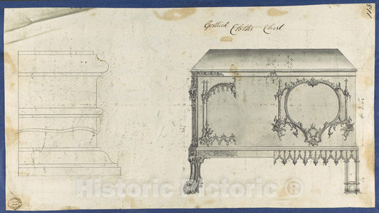 Art Print : Thomas Chippendale - Gothic Clothes Chest, from Chippendale Drawings, Vol. II : Vintage Wall Art
