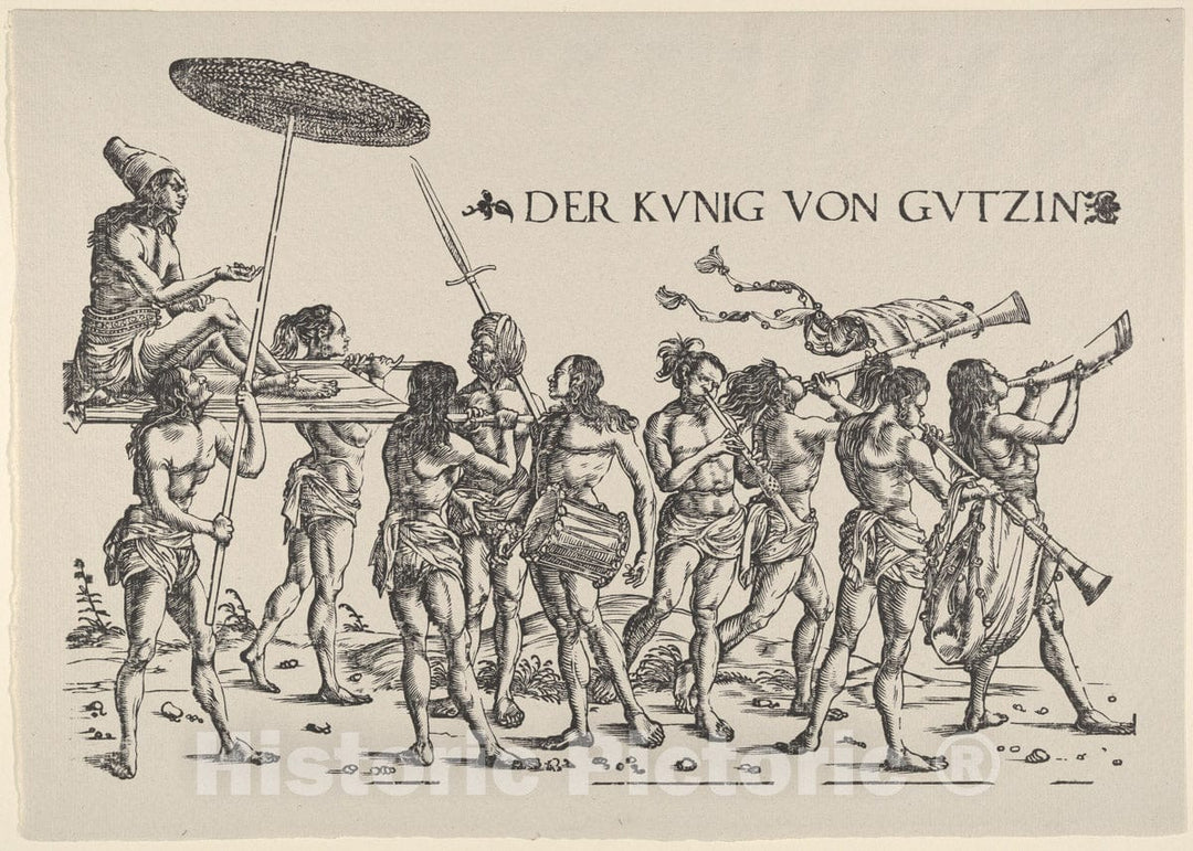 Art Print : Right Side of King Cochin, from Set of Exotic Races - Artist: Hans Burgkmair - Created: 1922 : Vintage Wall Art