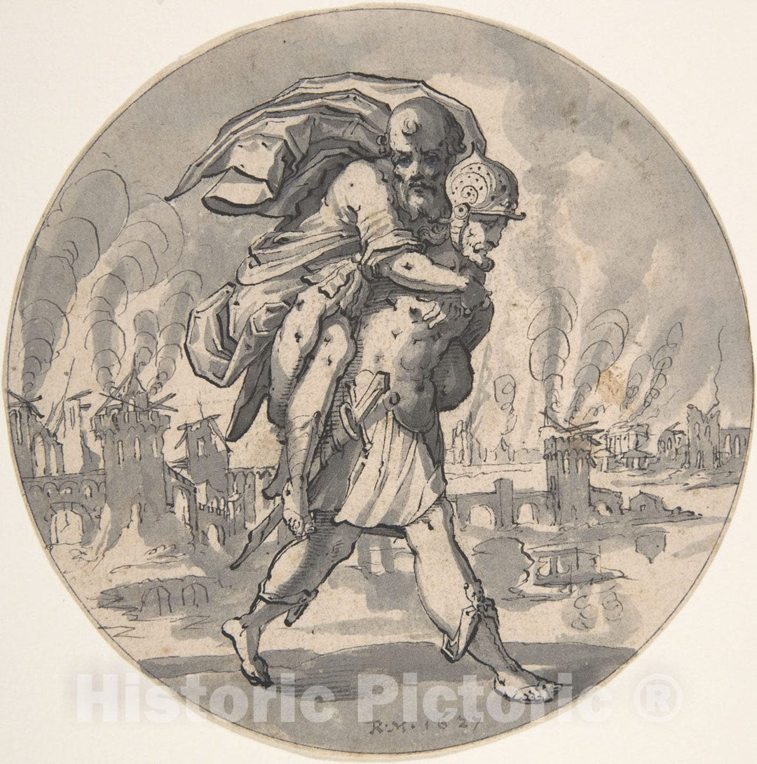 Art Print : Rudolf Meyer - Aeneas Rescues his Father from Burning Troy : Vintage Wall Art