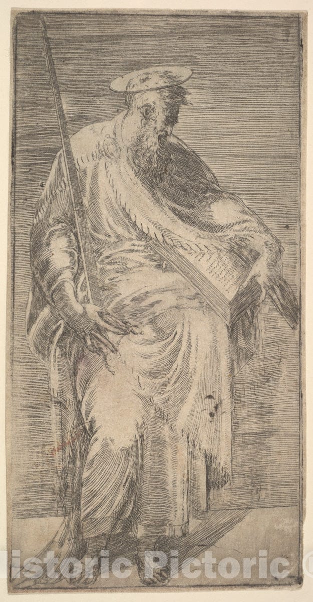 Art Print : Andrea Schiavone (Andrea Meldola) - Saint Paul Holding a Sword and a Book, from Christ and The Apostles : Vintage Wall Art