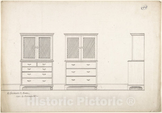 Art Print : Charles Hindley and Sons - Front and Side Views of Breakfronts : Vintage Wall Art