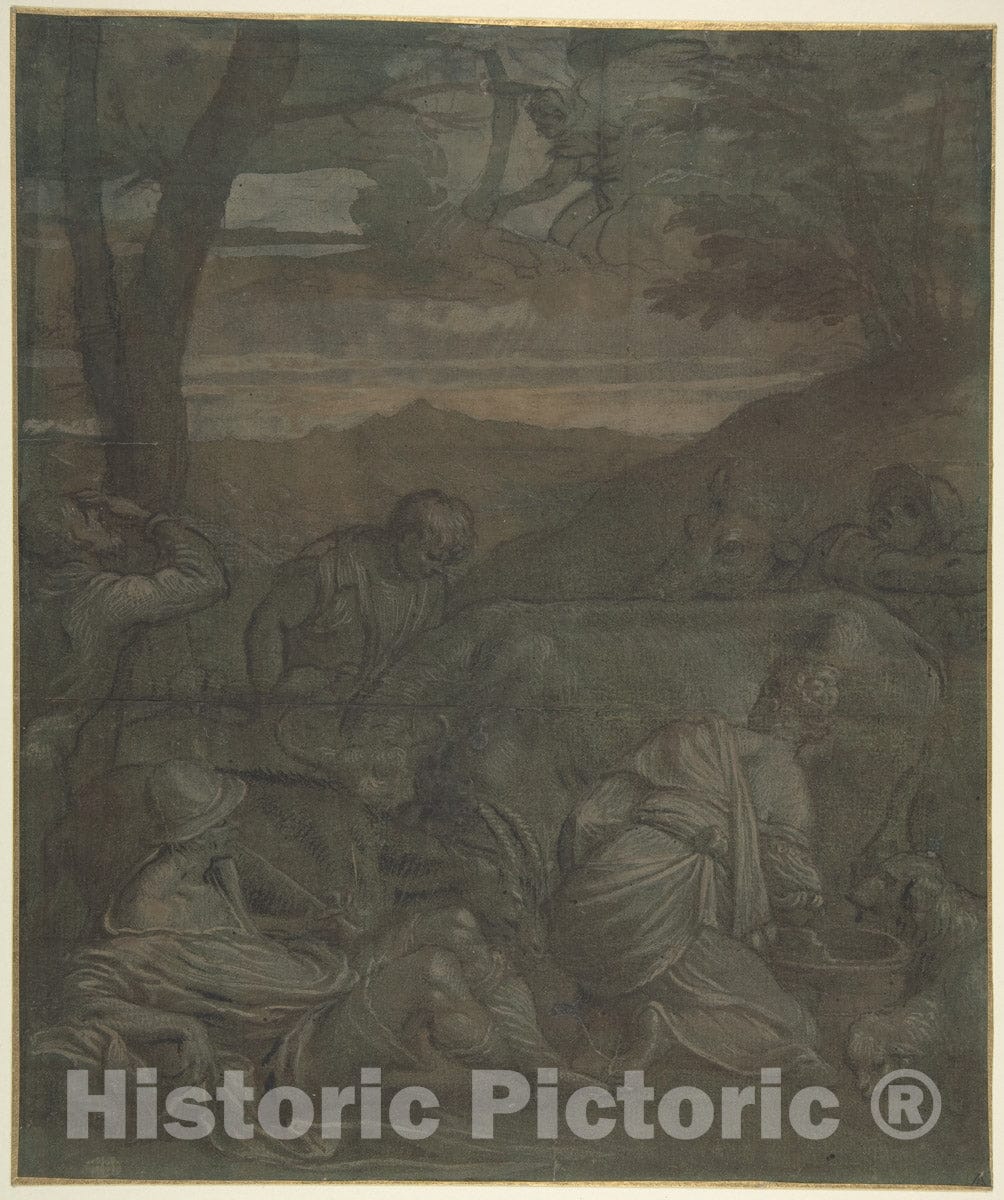 Art Print : Jacopo Bassano (Jacopo da Ponte) - The Annunciation to The Shepherds : Vintage Wall Art