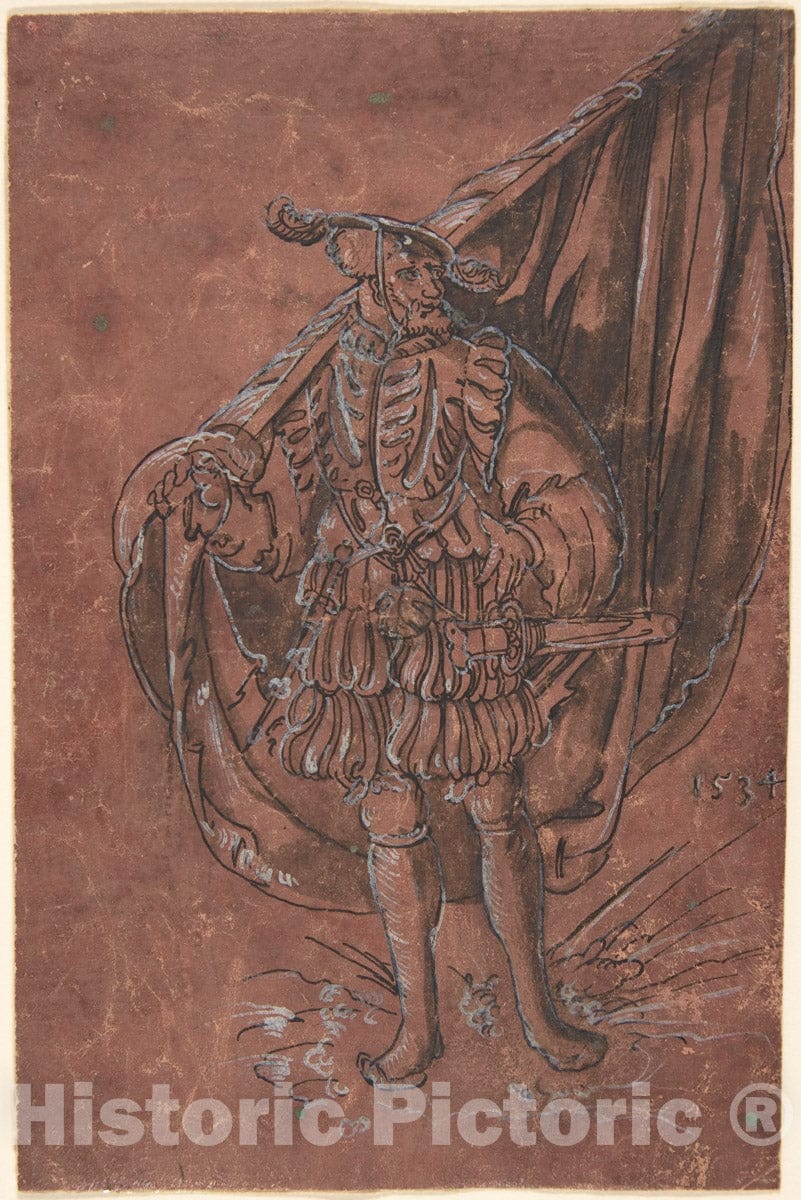 Art Print : German, 16th Century - A Standard Bearer : Vintage Wall Art
