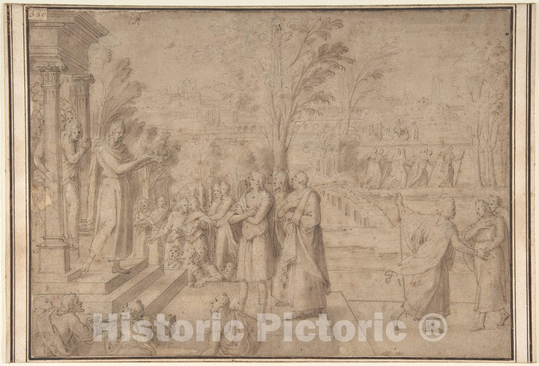 Art Print : Antoine Caron - A Saint Addressing Figures from The Steps of a Temple : Vintage Wall Art