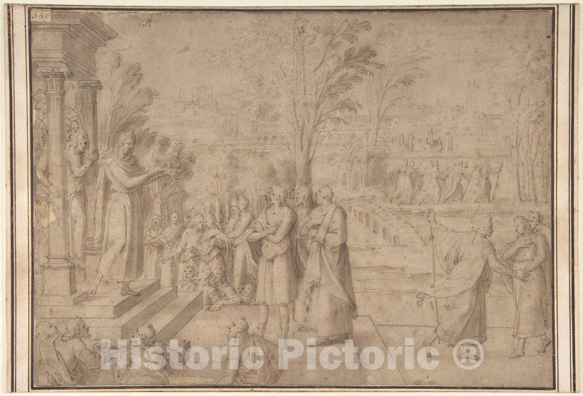 Art Print : Antoine Caron - A Saint Addressing Figures from The Steps of a Temple : Vintage Wall Art