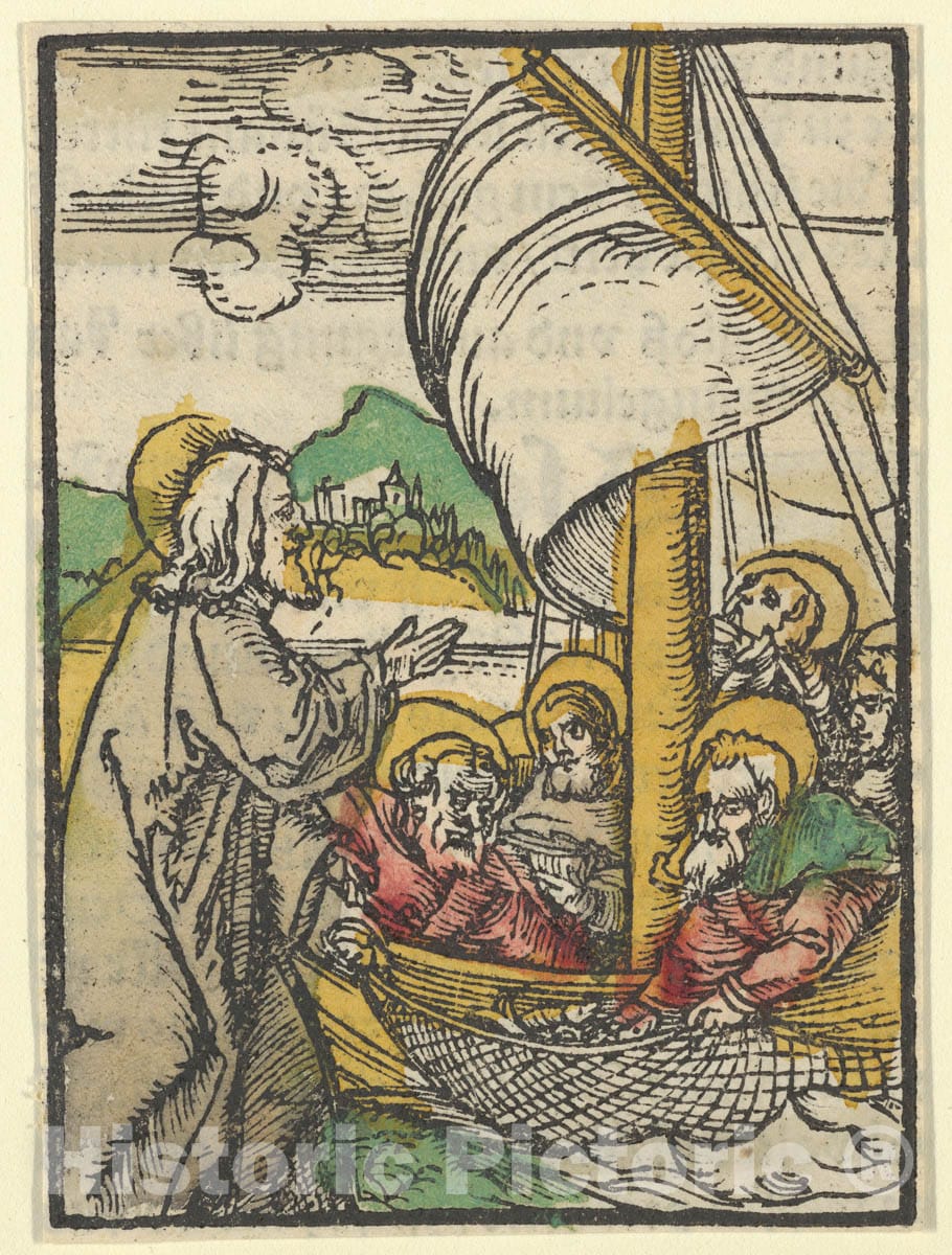 Art Print : Hans Schäufelein - The Second Draught of Fishes by Saint Peter, from Das Plenarium : Vintage Wall Art
