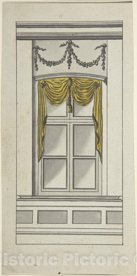 Art Print : German, 18th Century - Design for a Window with Yellow Drapery : Vintage Wall Art