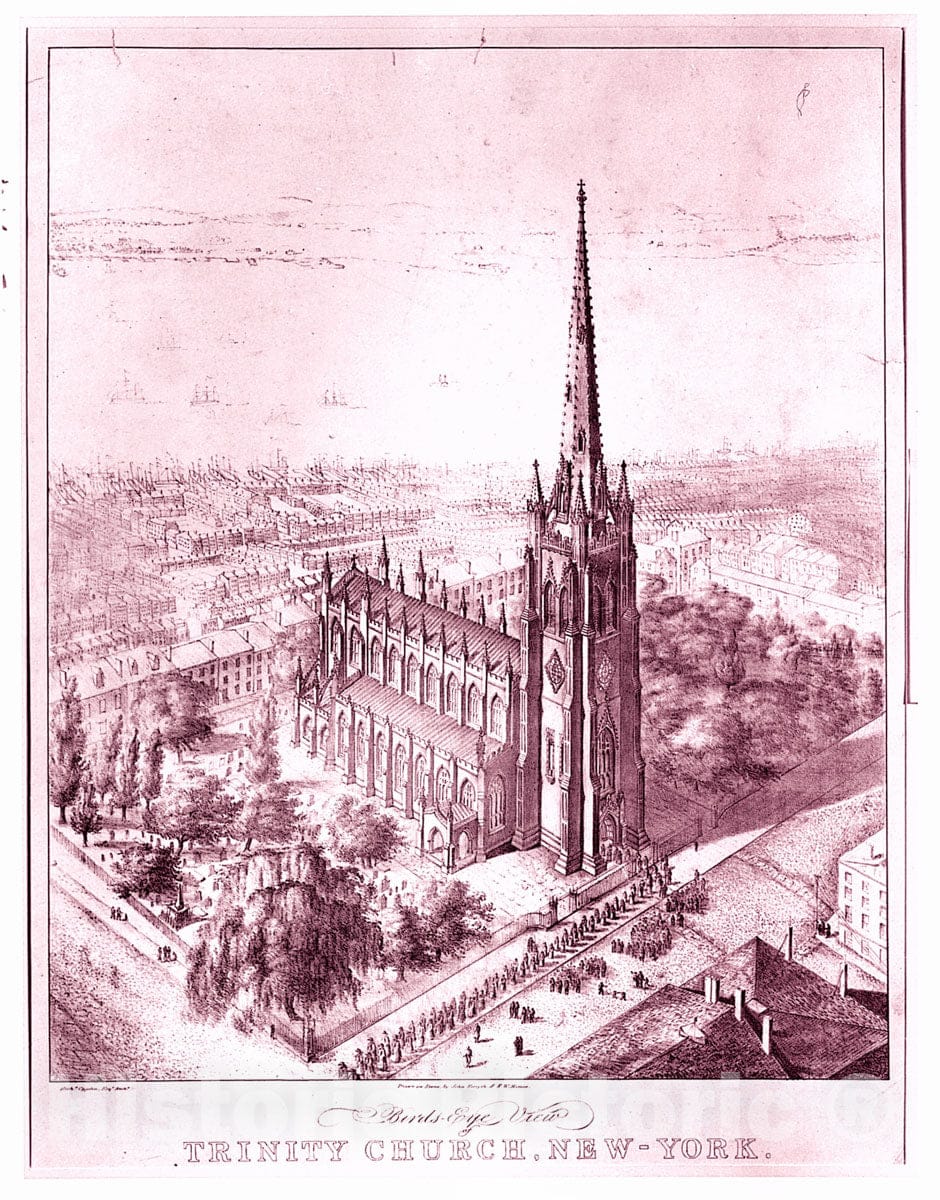 Art Print : John Forsyth - Bird's Eye View of Trinity Church, New York : Vintage Wall Art