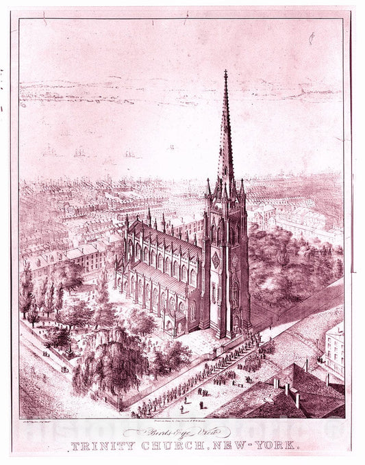 Art Print : John Forsyth - Bird's Eye View of Trinity Church, New York : Vintage Wall Art