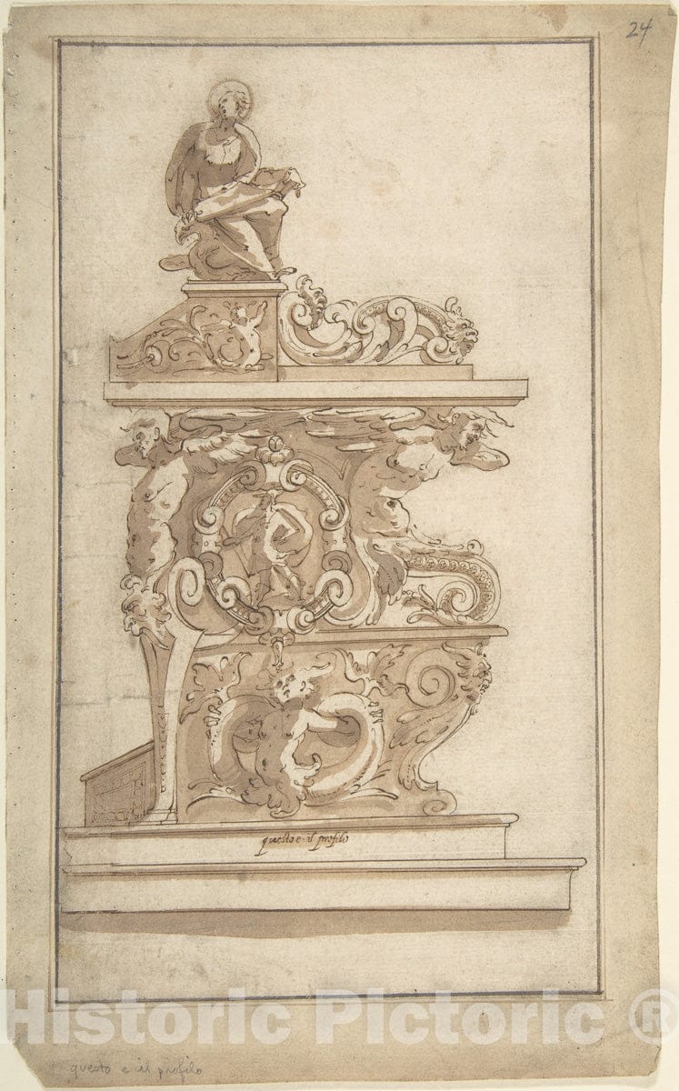 Art Print : Italian, 16th Century - Design for a Lectern : Vintage Wall Art