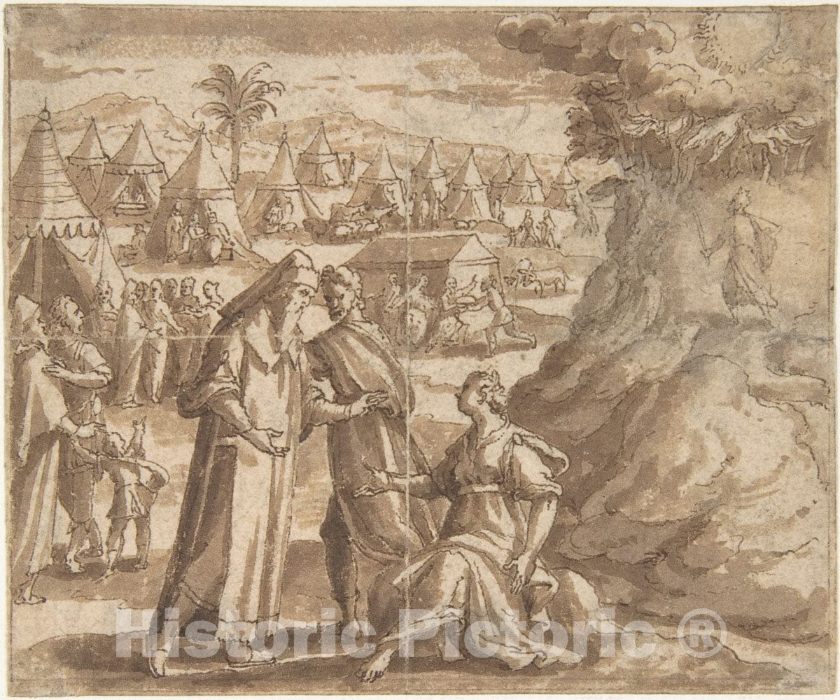 Art Print : Adam Van Noort - Aaron and Nadab Taking Leave of Elisheba (?), with The Israelites Camped Before Mount Sinai and Moses Ascending The Mountain. : Vintage Wall Art