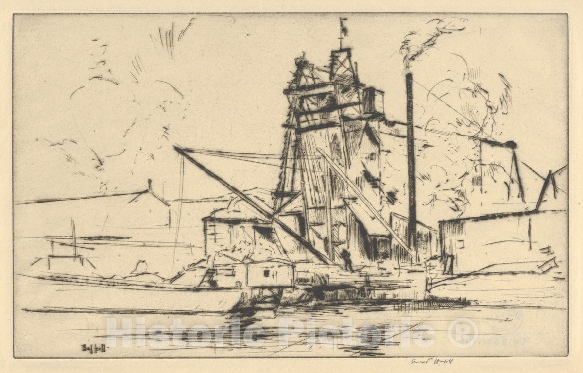Art Print : Ernest Haskell - Bridgeport Docks : Vintage Wall Art