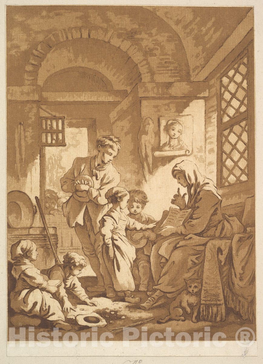 Art Print : Jean Claude Richard, Abbé de Saint-Non - Two Women with Children : Vintage Wall Art