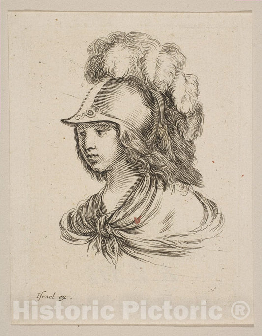 Art Print : Stefano Della Bella - Head of Minerva, from 'Various Heads and Figures' (Diverses tétes et Figures) : Vintage Wall Art