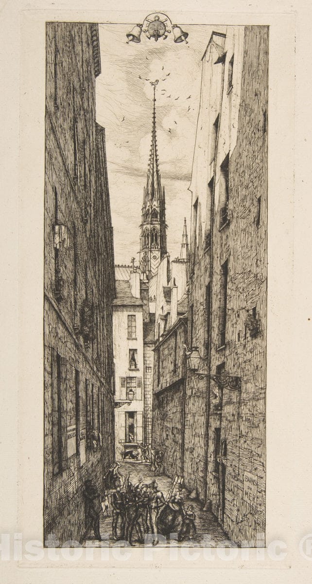 Art Print : Charles Meryon - La Rue des Chantres (Rue des Chantres, Paris) : Vintage Wall Art