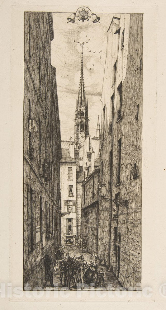 Art Print : Charles Meryon - La Rue des Chantres (Rue des Chantres, Paris) : Vintage Wall Art