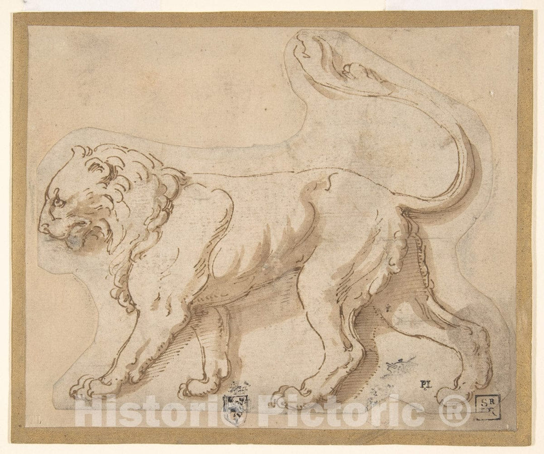 Art Print : Giulio Romano - A Lion in Profile Facing to The Left (Leo) : Vintage Wall Art
