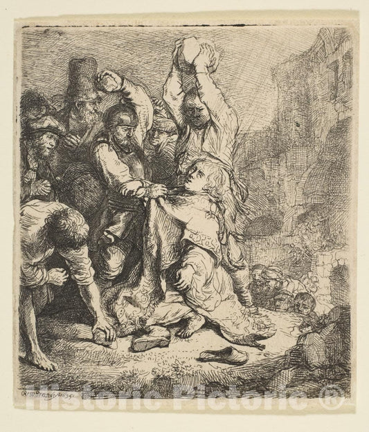 Art Print : Rembrandt (Rembrandt Van Rijn) - The Stoning of St. Stephen : Vintage Wall Art